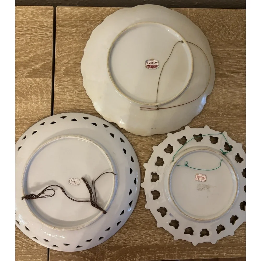 Vintage Mid-Century Japanese Reticulated Decorative Wall 3Plates Norleans Ucagco